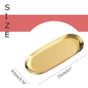 2 Pack Oval Decorative Brass Trays with Mirror Finish, 9”Small Gold Tray with Curved Lip, Dessert Table Serving Platter Vanity Jewelry Metal Tray for Desktop, Exxacttorch