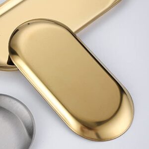 2 Pack Oval Decorative Brass Trays with Mirror Finish, 9”Small Gold Tray with Curved Lip, Dessert Table Serving Platter Vanity Jewelry Metal Tray for Desktop, Exxacttorch