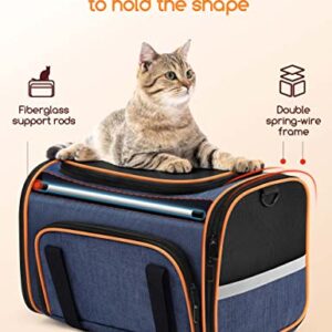 Cat Carrier, Meowant Airline Approved Pet Carrier, 3 Sides Expandable Dog Carrier with Fleece Pad, 3 Doors for Cats, Dogs, Puppy and Small Animals