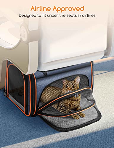 Cat Carrier, Meowant Airline Approved Pet Carrier, 3 Sides Expandable Dog Carrier with Fleece Pad, 3 Doors for Cats, Dogs, Puppy and Small Animals