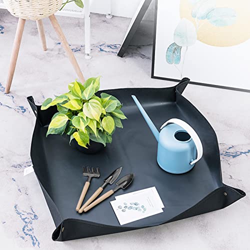 SMFANLIN 29.5"x29.5" Foldable Plant Repotting Mat for Gardening, Thicken Oxford Indoor Succulent Transplanting Potting Tarp Mat with Garden Tools and 30 Mesh Pads - Waterproof & Anti Dirty (Black)