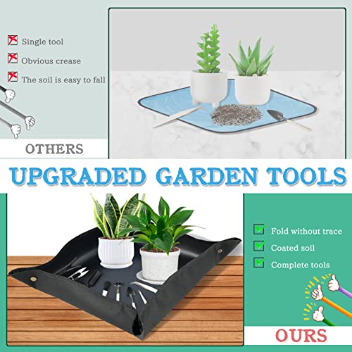 SMFANLIN 29.5"x29.5" Foldable Plant Repotting Mat for Gardening, Thicken Oxford Indoor Succulent Transplanting Potting Tarp Mat with Garden Tools and 30 Mesh Pads - Waterproof & Anti Dirty (Black)