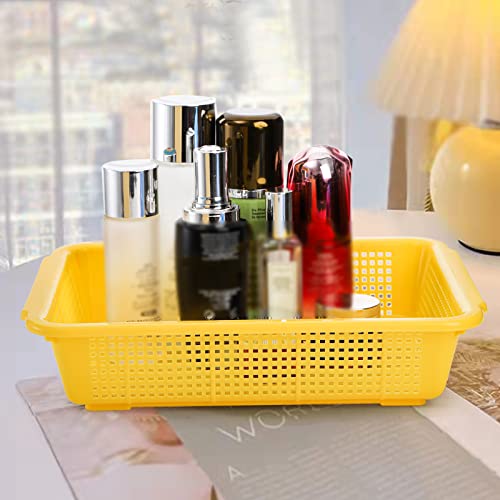 Frcctre 10 Pack Plastic Storage Baskets, 9.5"X7"X2.6" Colorful Stackable Desktop Organizer Baskets Trays, Organizer Baskets for Office Home Pantry Use