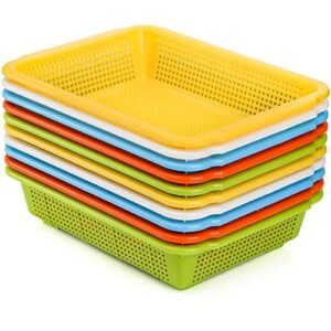 frcctre 10 pack plastic storage baskets, 9.5"x7"x2.6" colorful stackable desktop organizer baskets trays, organizer baskets for office home pantry use
