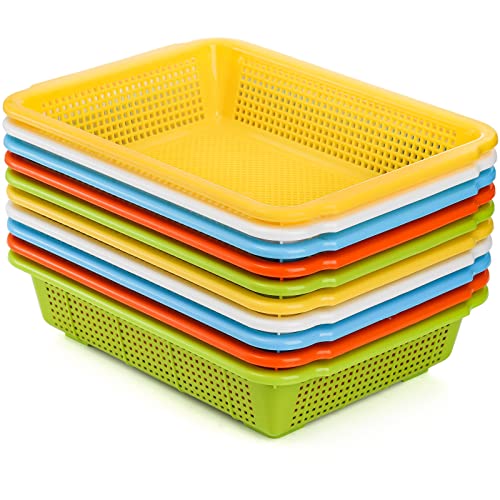 Frcctre 10 Pack Plastic Storage Baskets, 9.5"X7"X2.6" Colorful Stackable Desktop Organizer Baskets Trays, Organizer Baskets for Office Home Pantry Use