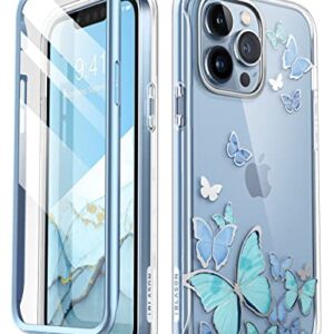 i-Blason Cosmo Series for iPhone 13 Pro Max Case 6.7 inch (2021 Release), Slim Full-Body Stylish Protective Case with Built-in Screen Protector (Blue Butterfly)