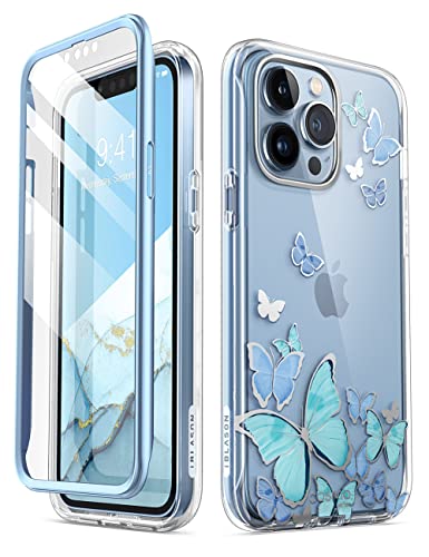 i-Blason Cosmo Series for iPhone 13 Pro Max Case 6.7 inch (2021 Release), Slim Full-Body Stylish Protective Case with Built-in Screen Protector (Blue Butterfly)