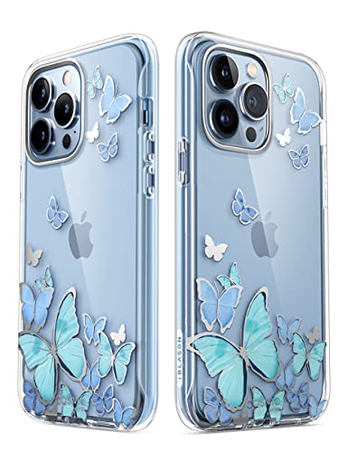 i-Blason Cosmo Series for iPhone 13 Pro Max Case 6.7 inch (2021 Release), Slim Full-Body Stylish Protective Case with Built-in Screen Protector (Blue Butterfly)