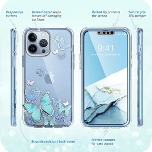 i-Blason Cosmo Series for iPhone 13 Pro Max Case 6.7 inch (2021 Release), Slim Full-Body Stylish Protective Case with Built-in Screen Protector (Blue Butterfly)