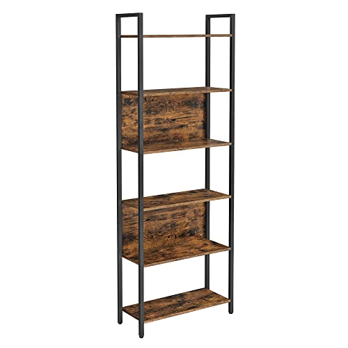 VASAGLE ALINRU 6-Tier Bookshelf, Tall Storage Shelves, Shelving Unit with Steel Frame, for Living Room, Entryway, Hallway, Office, Industrial Style, Rustic Brown and Black ULLS113B01