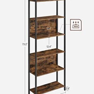 VASAGLE ALINRU 6-Tier Bookshelf, Tall Storage Shelves, Shelving Unit with Steel Frame, for Living Room, Entryway, Hallway, Office, Industrial Style, Rustic Brown and Black ULLS113B01