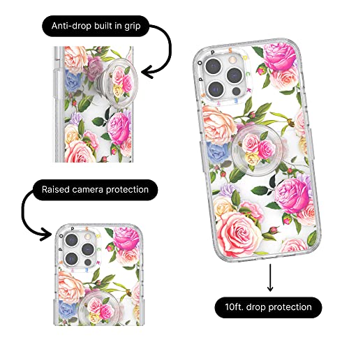 PopSockets: iPhone 12 Pro Max Case with Phone Grip and Slide, Phone Case for iPhone 12 Pro Max - Vintage Floral