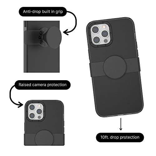 PopSockets: iPhone 13 Pro Max Case with Phone Grip and Slide, Wireless Charging Compatible - Black
