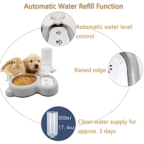 Tfwadmx Pet Double Dishes Rabbit Food Water Dispenser Set Cat Self Filling Bowls No Spill Dog Automatic Waterer Bottle Anti Gravity Feeder Cute Detachable Stainless Steel Bowl for Kitten Puppy Bunny