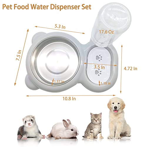 Tfwadmx Pet Double Dishes Rabbit Food Water Dispenser Set Cat Self Filling Bowls No Spill Dog Automatic Waterer Bottle Anti Gravity Feeder Cute Detachable Stainless Steel Bowl for Kitten Puppy Bunny