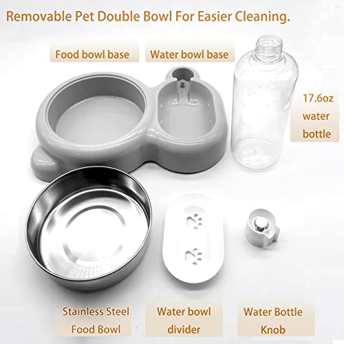 Tfwadmx Pet Double Dishes Rabbit Food Water Dispenser Set Cat Self Filling Bowls No Spill Dog Automatic Waterer Bottle Anti Gravity Feeder Cute Detachable Stainless Steel Bowl for Kitten Puppy Bunny