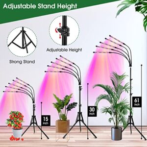 Wolezek Grow Lights for Indoor Plants, Upgraded [5-Heads] Full Spectrum Plant Lights with Stand, LED Plant Grow Lights Indoor with Auto 4/8/12H Timer, Dual Remote, Adjustable Tripod 15-61in