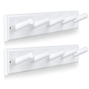 horkmous 2pcs coat rack wall mount, 5 pegs wood coat hook wall hanger, 17 inches wall mounted coat rack for hanging towels, hats, backpacks, clothes, keys(white)