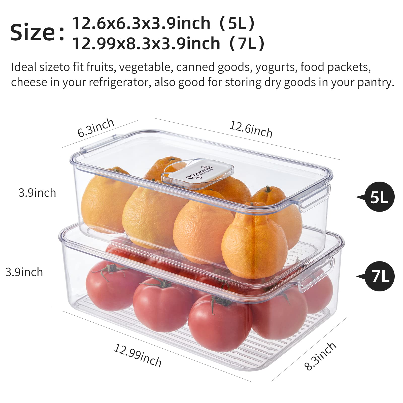 VELMADE Food Storage Containers with Lids 2 PCs, Airtight Food Containers for Kitchen Organization, Pantry Storage for Fridge, Refrigerator & Freezer, Fresh Keeper with Steam Vents, Clear