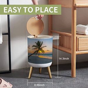 IBPNKFAZ89 Small Trash Can with Lid Palm Tree Sunrise in Tulum Garbage Bin Wood Waste Bin Press Cover Round Wastebasket for Bathroom Bedroom Kitchen 7L/1.8 Gallon