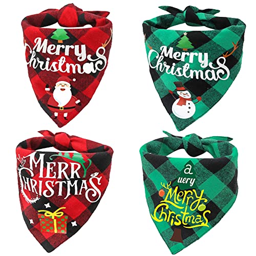 SLAUNT Dog Bandanas Christmas Classic Plaid Reversible Dog Bandana Pet Scarf Triangle Bibs for Small Medium Large Dogs Puppy and Cats Thanksgiving Day Christmas Holiday Accessories