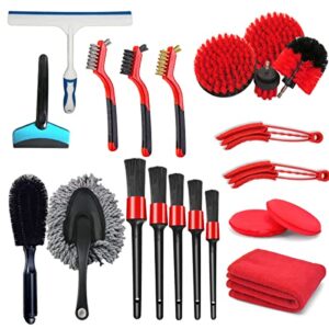 exiron 22 pcs car cleaning tools kit with car detailing brush wash set,auto detailing drill brush set for cleaning wheels, dashboard, door handles, leather, signs, air vents, rims,tires