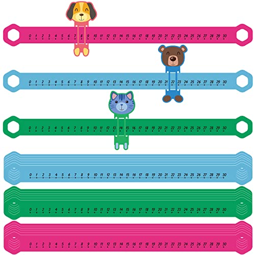 24 Pcs Slide and Learn Number Line 16.5 x 1.5 Inch PVC Number Line for Student, 0 to 30 Math Number Line Animal Positive Integers Number Lines Childhood Education Materials for School (Bright Colors)