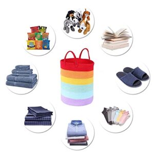 Large Rainbow Basket 18” x14”| Colorful Classroom Decor for Toy Storage Baskets for Organizing | Cotton Rope Laundry Basket Hamper with Handles for Playroom Organization