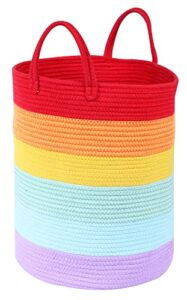 large rainbow basket 18” x14”| colorful classroom decor for toy storage baskets for organizing | cotton rope laundry basket hamper with handles for playroom organization