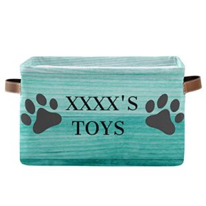 chifigno personalized dog toy storage basket with handles, teal customized pet's name foldable storage box organizer bag for clothes storage toys storage, 1pc