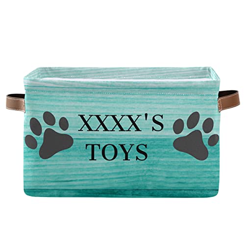 CHIFIGNO Personalized Dog Toy Storage Basket with Handles, Teal Customized Pet's Name Foldable Storage Box Organizer Bag for Clothes Storage Toys Storage, 1PC