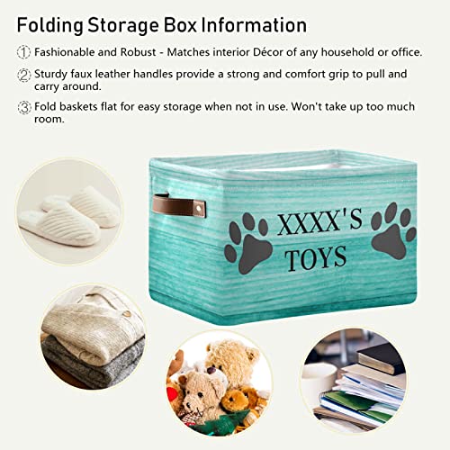 CHIFIGNO Personalized Dog Toy Storage Basket with Handles, Teal Customized Pet's Name Foldable Storage Box Organizer Bag for Clothes Storage Toys Storage, 1PC