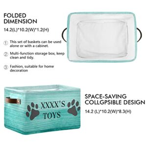CHIFIGNO Personalized Dog Toy Storage Basket with Handles, Teal Customized Pet's Name Foldable Storage Box Organizer Bag for Clothes Storage Toys Storage, 1PC