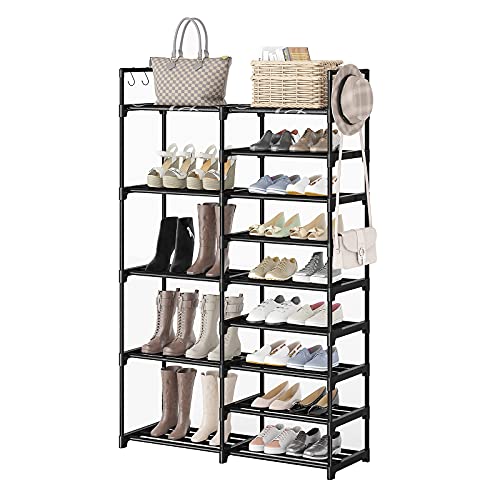 WOWLIVE 9 Tiers Shoe Rack Shoe Storage Shoe Organizer 30-35 Pairs Shoe Tower Unit Shelf Durable Metal Pipes with Plastic Connectors Stackable Cabinet Black(SSS2B9)