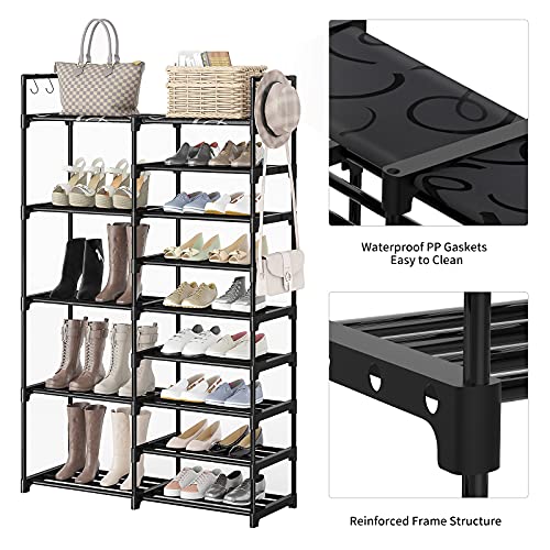 WOWLIVE 9 Tiers Shoe Rack Shoe Storage Shoe Organizer 30-35 Pairs Shoe Tower Unit Shelf Durable Metal Pipes with Plastic Connectors Stackable Cabinet Black(SSS2B9)