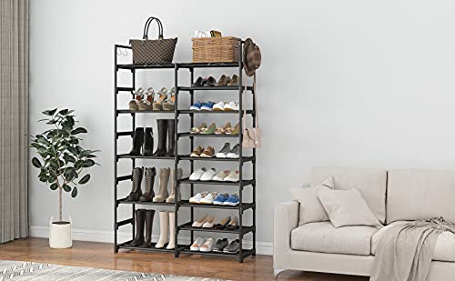 WOWLIVE 9 Tiers Shoe Rack Shoe Storage Shoe Organizer 30-35 Pairs Shoe Tower Unit Shelf Durable Metal Pipes with Plastic Connectors Stackable Cabinet Black(SSS2B9)