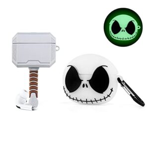 aibeamer 2 pack accessories for airpods pro case, hammer+ luminous skull with 2 keychain, cartoon 3d anime cool silicone skin cover stylish funny for airpods pro boys men girls women kids