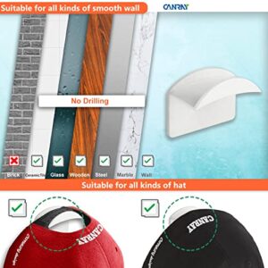 CANRAY Hat Hooks for Wall - Adhesive Hat Rack for Baseball Caps, Cap Organizer Holder | No Drilling | Stick On | 10-Pack (White)