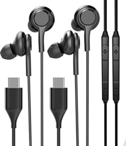 usb c wired earbud type 2pack headphone with microphone kid for school chromebook computer audifono compatible for samsung apple iphone15 pro max plus ipad pro air mini running earphone volume control