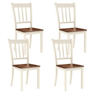 kotek solid wood dining chairs, armless kitchen chairs with curved slat back, modern dining room chairs, side chairs for dining room, kitchen, restaurant, set of 4 (ivory)