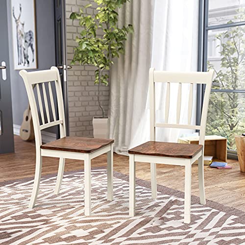 KOTEK Solid Wood Dining Chairs, Armless Kitchen Chairs with Curved Slat Back, Modern Dining Room Chairs, Side Chairs for Dining Room, Kitchen, Restaurant, Set of 4 (Ivory)