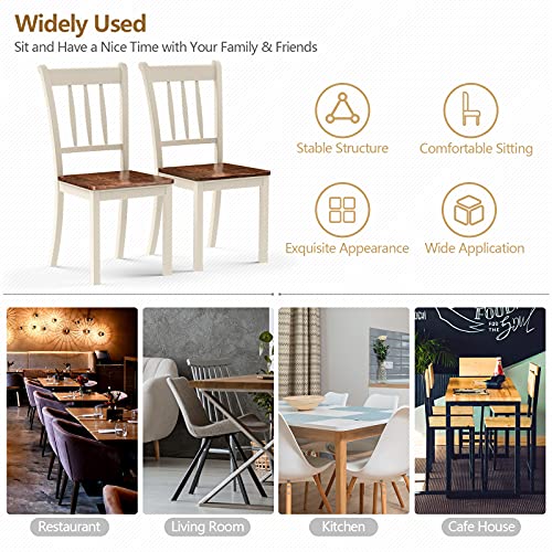 KOTEK Solid Wood Dining Chairs, Armless Kitchen Chairs with Curved Slat Back, Modern Dining Room Chairs, Side Chairs for Dining Room, Kitchen, Restaurant, Set of 4 (Ivory)