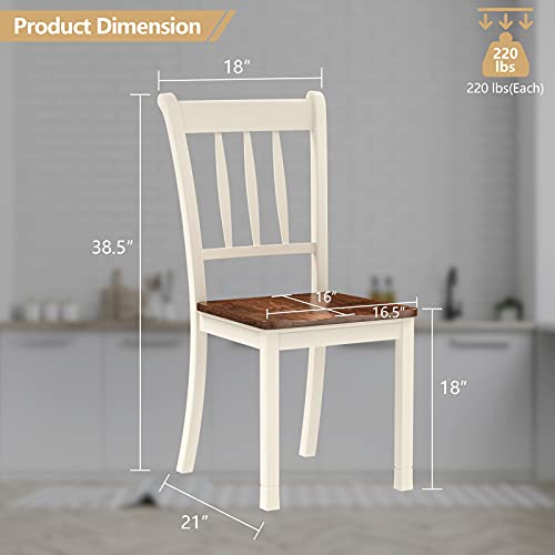KOTEK Solid Wood Dining Chairs, Armless Kitchen Chairs with Curved Slat Back, Modern Dining Room Chairs, Side Chairs for Dining Room, Kitchen, Restaurant, Set of 4 (Ivory)
