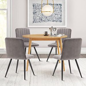 Alunaune Modern Velvet Dining Chairs Set of 2 Upholstered Accent Chair Mid Century Armless Chair Living Room Kitchen Desk Side Chair with Metal Legs-Grey