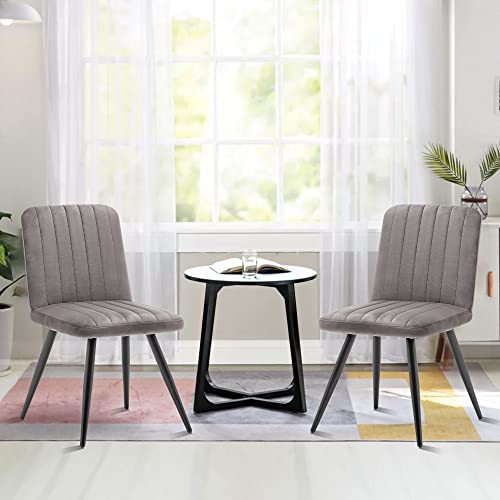 Alunaune Modern Velvet Dining Chairs Set of 2 Upholstered Accent Chair Mid Century Armless Chair Living Room Kitchen Desk Side Chair with Metal Legs-Grey