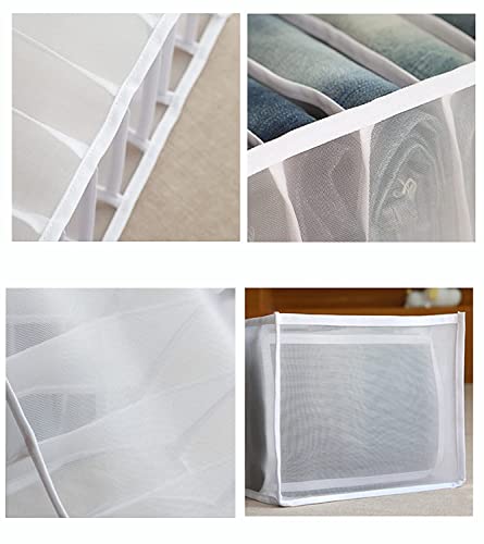 LOLELAI 7 Grids Washable Wardrobe Clothes Organizer, Jeans Compartment Storage Box Foldable Closet Drawer Organizer Clothes Drawer Mesh Separation Box for Bedroom 2 sizes white (Whit)