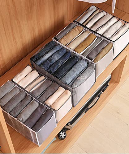 LOLELAI 7 Grids Washable Wardrobe Clothes Organizer, Jeans Compartment Storage Box Foldable Closet Drawer Organizer Clothes Drawer Mesh Separation Box for Bedroom 2 sizes white (Whit)