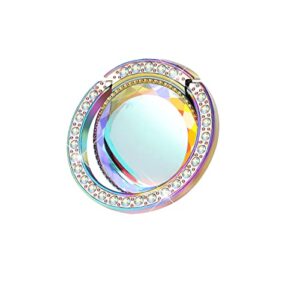 lenoup iridescent glitter bling bling phone ring holder,sparkle phone ring grip artificial stand with flat diamond,flat rhinestone cell finger ring for phones,pad(rainbow)