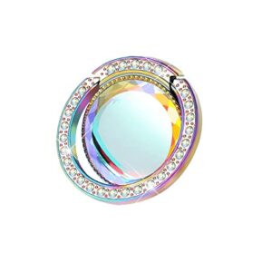 lenoup Iridescent Glitter Bling Bling Phone Ring Holder,Sparkle Phone Ring Grip Artificial Stand with Flat Diamond,Flat Rhinestone Cell Finger Ring for Phones,Pad(Rainbow)