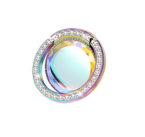 lenoup Iridescent Glitter Bling Bling Phone Ring Holder,Sparkle Phone Ring Grip Artificial Stand with Flat Diamond,Flat Rhinestone Cell Finger Ring for Phones,Pad(Rainbow)